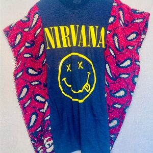 NIRVANA Blue Festival Poncho with Kantha sleeves.